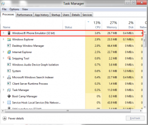 Task Manager with Windows Phone Emulator