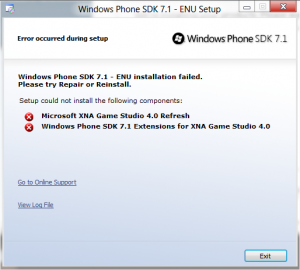 Windows Phone SDK 7.1 - ENU installation failed