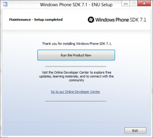 Windows Phone SDK 7.1 - Setup Complete